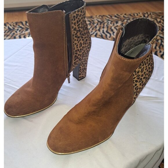 Rialto Women's Ankle Bootie Leopard Boots 3 1/2" Heel R8320 Chestnut Brown 8M - Picture 5 of 7